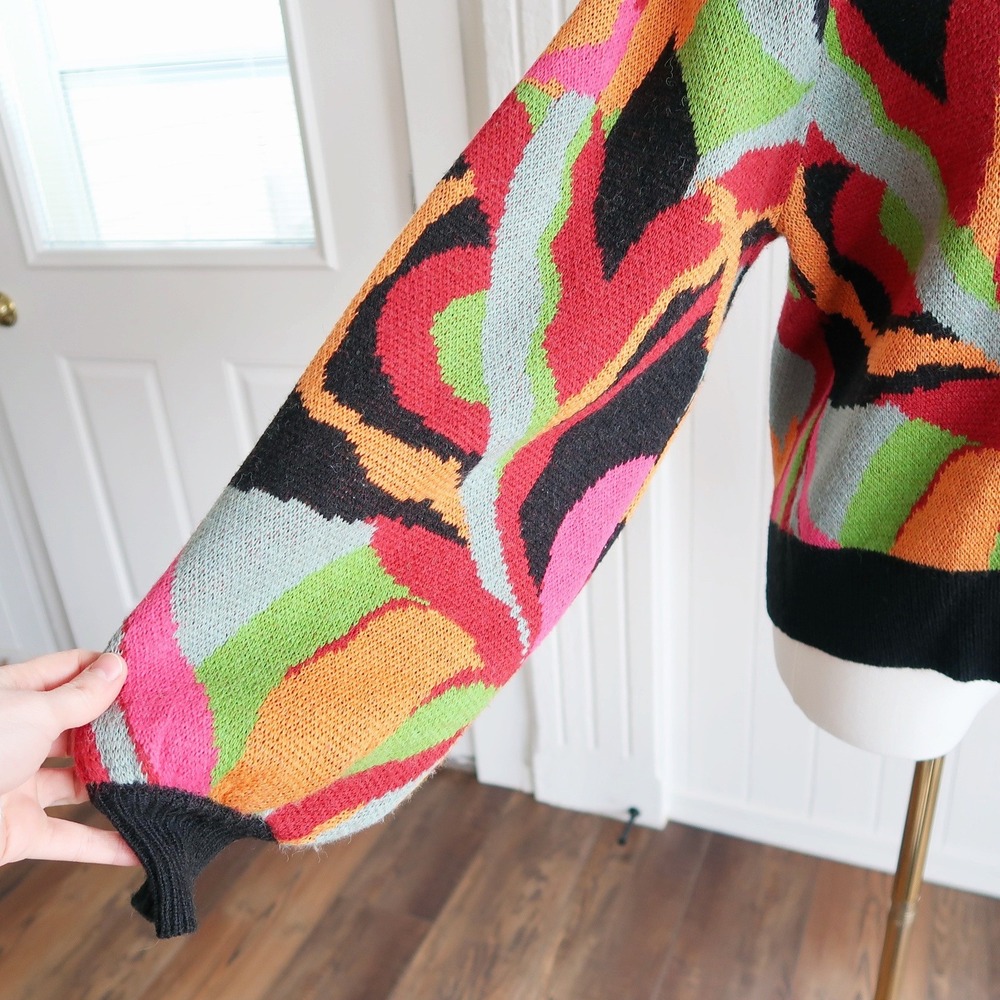 Farm Rio Womens The Dance Abstract Colorblock Knit Sweater Small Dopamine Artsy - Picture 5 of 11